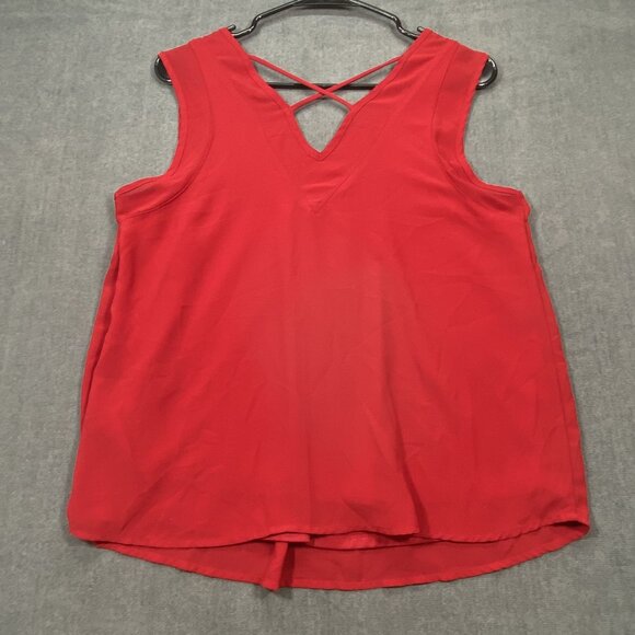 Monteau Red Sleeveless V-Neck Top Blouse Crisscross Back Detail Womens Size M - Picture 6 of 10